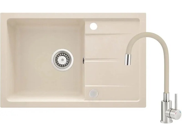 Стилен комплект смесител и мивка за кухня Leda Beige